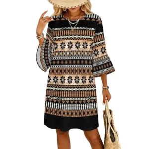 Vestido Casual Estampado com Mangas de Babado