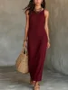 Vestido Longo Casual Canelado Sem Mangas para Mulheres - Imagem 9