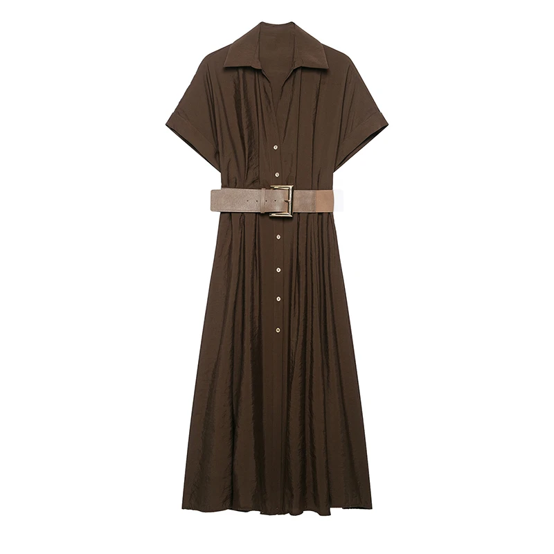 Vestido Midi Casual Elegante com Cinto e Gola V - Imagem 7