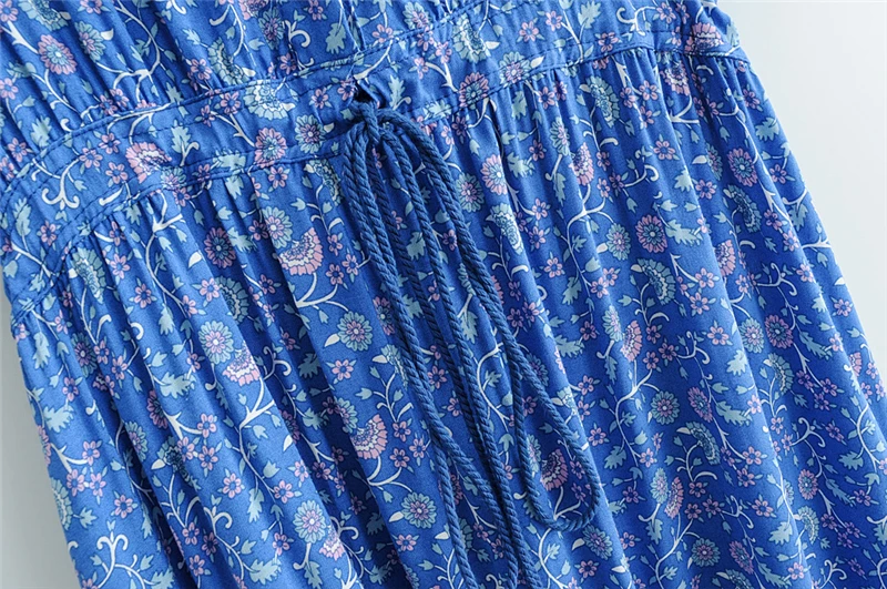 Vestido Maxi Longo Estampa Floral Vintage com Decote em V