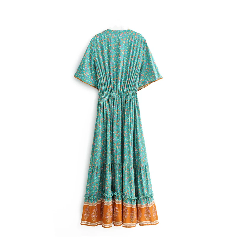 Vestido Maxi Longo Estampa Floral Vintage com Decote em V - Imagem 13