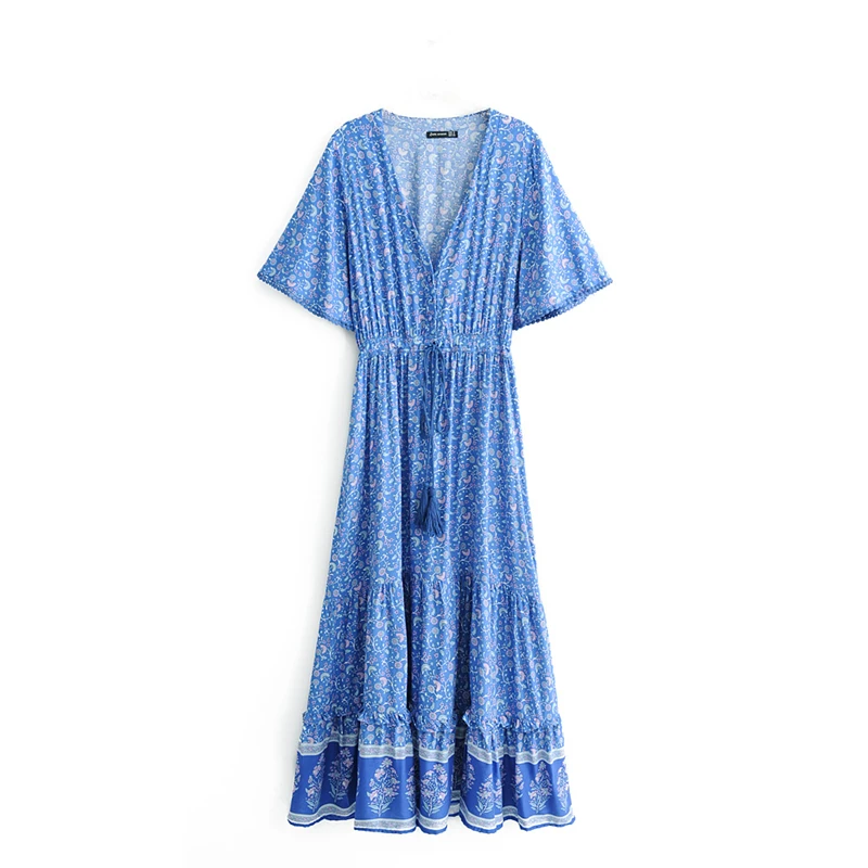 Vestido Maxi Longo Estampa Floral Vintage com Decote em V - Imagem 24