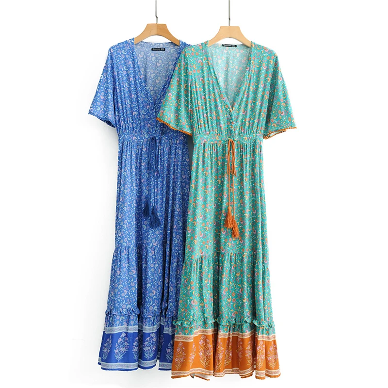 Vestido Maxi Longo Estampa Floral Vintage com Decote em V - Imagem 11