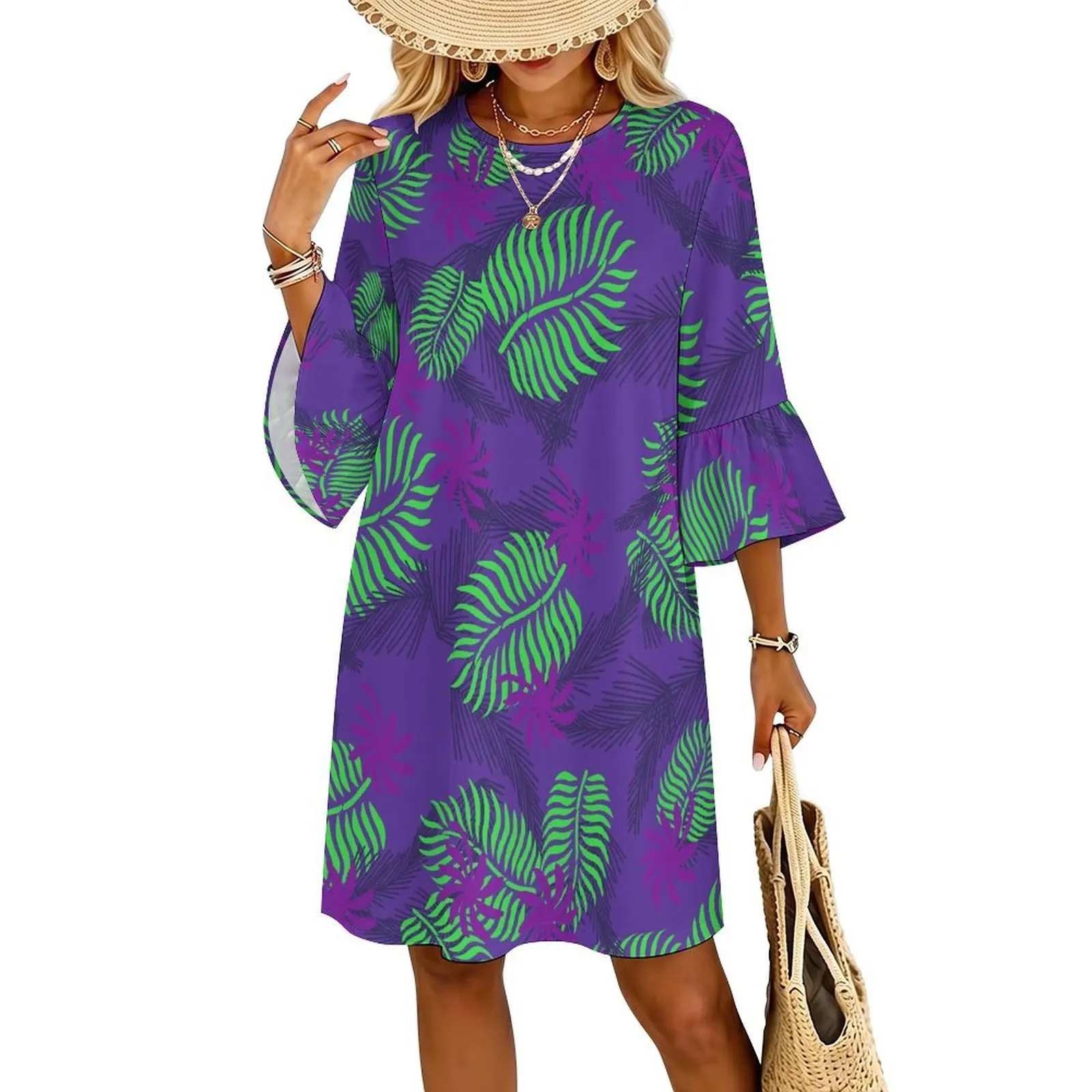 Vestido Casual Estampado com Mangas de Babado - Imagem 14