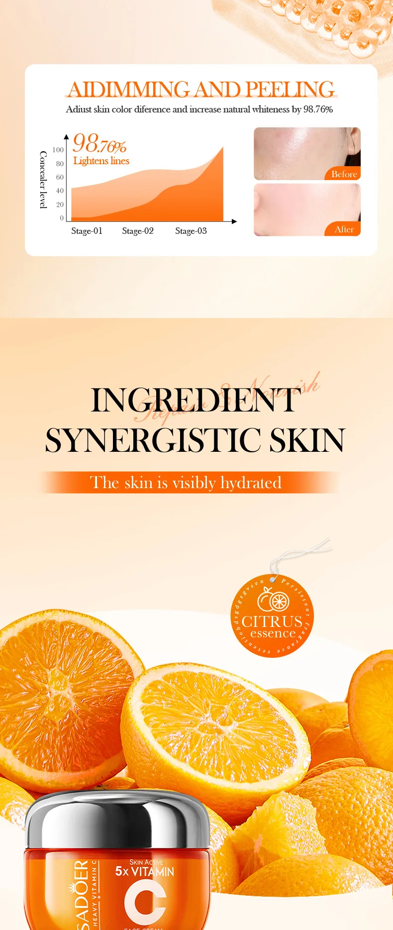 Creme Facial de Vitamina C SADOER para Hidratação e Cuidados da Pele - Imagem 7