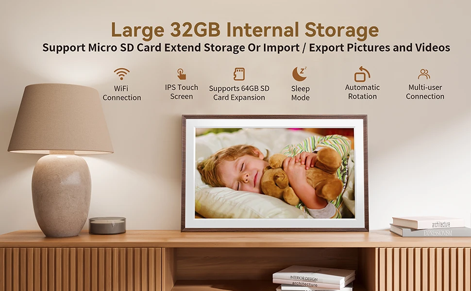 FRAMEO Digital Picture Frame- 15.6inch Digital Photo Frame with 1920 * 1080 IPS Touch Screen HD Disply,Built-in 32GB Storage,Wal - Imagem 10