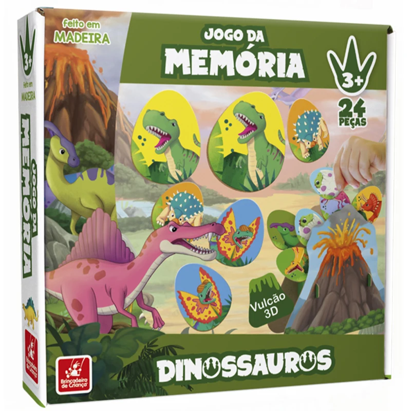 Dominó Infantil de Dinossauros em Madeira para Brincadeira