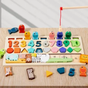 Brinquedo Montessori de Madeira para Encaixe, Pesca e Aprendizado