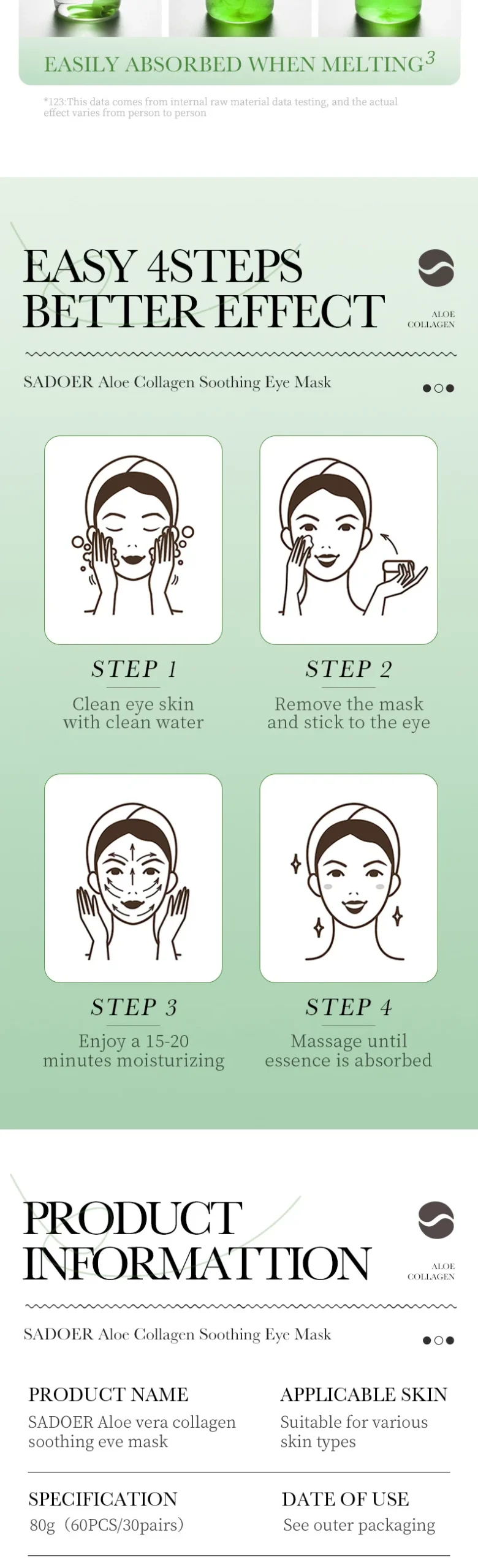 Máscara de Olhos de Aloe Vera e Colágeno SADOER