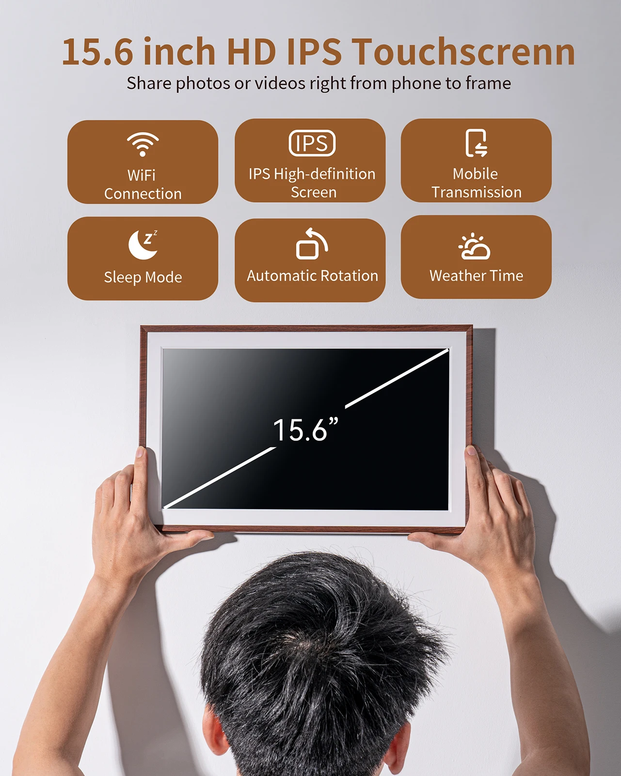 FRAMEO Digital Picture Frame- 15.6inch Digital Photo Frame with 1920 * 1080 IPS Touch Screen HD Disply,Built-in 32GB Storage,Wal - Imagem 3