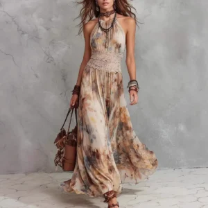 Vestido Longo Estampado Estilo Boho para Passeios e Verão