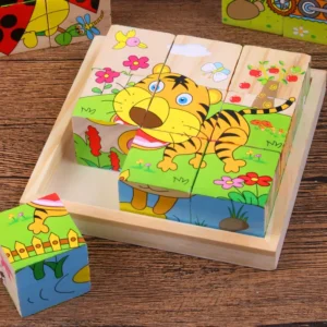 Blocos de Encaixe em Madeira para Quebra-Cabeça Infantil
