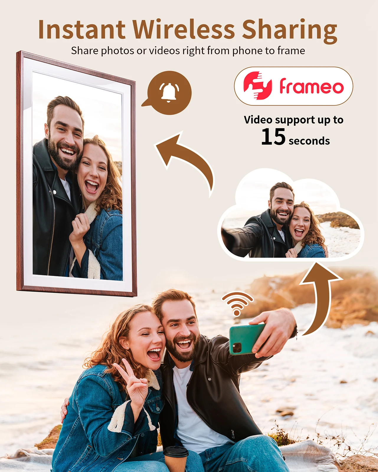 FRAMEO Digital Picture Frame- 15.6inch Digital Photo Frame with 1920 * 1080 IPS Touch Screen HD Disply,Built-in 32GB Storage,Wal - Imagem 2