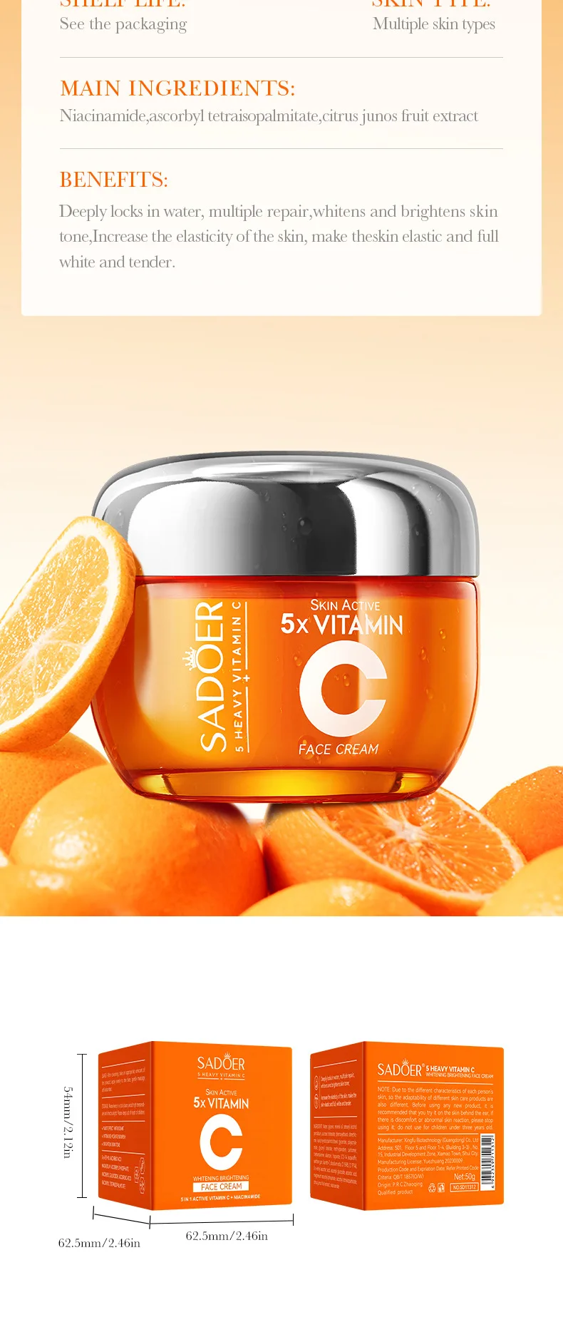 Creme Facial de Vitamina C SADOER para Hidratação e Cuidados da Pele - Imagem 12