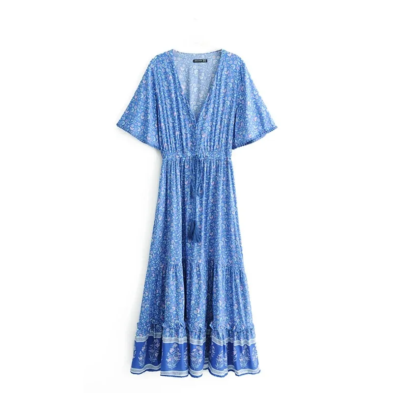 Vestido Maxi Longo Estampa Floral Vintage com Decote em V - Imagem 8