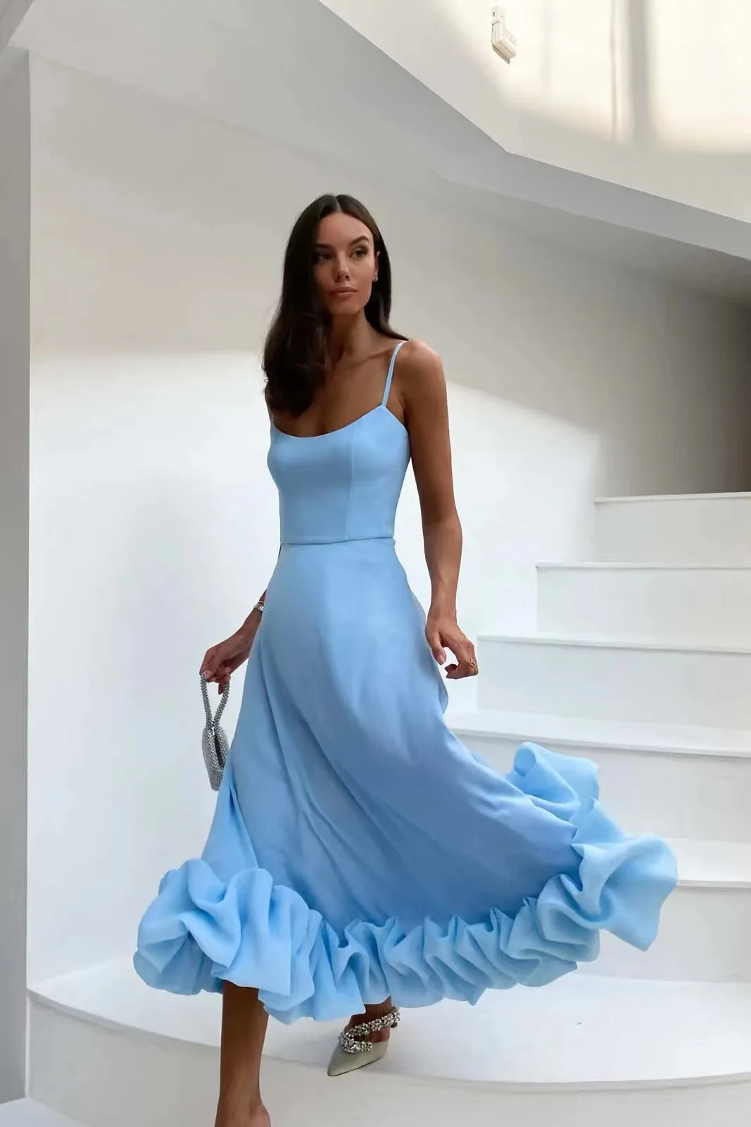 Vestido Longo Feminino de Alças com Babados e Caimento Solto - Imagem 12