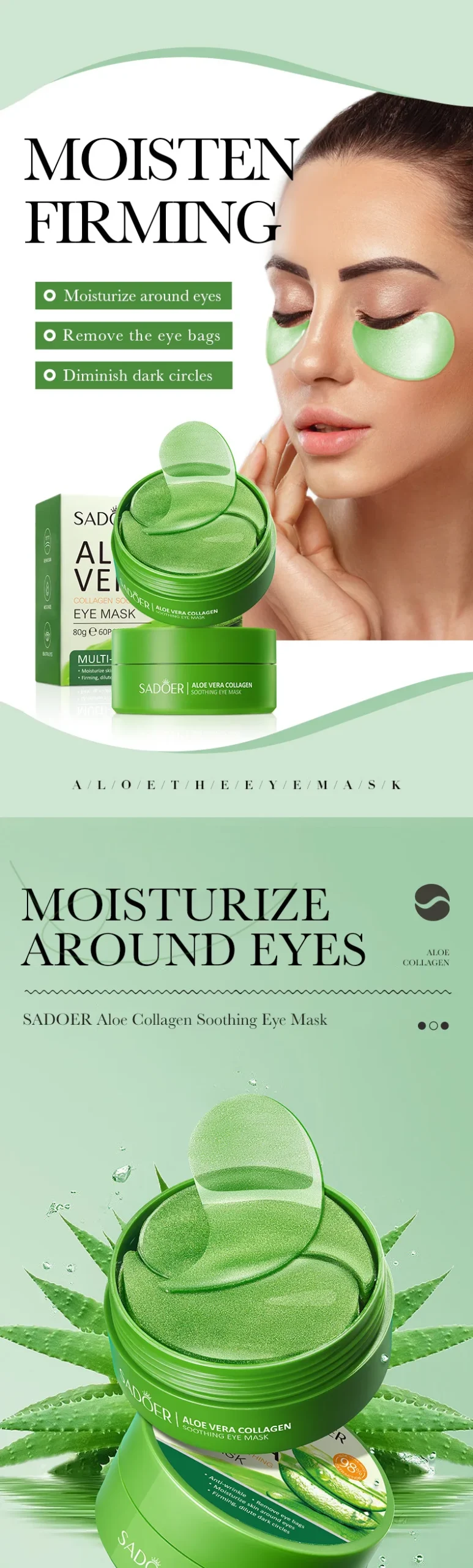Máscara de Olhos de Aloe Vera e Colágeno SADOER - Imagem 7