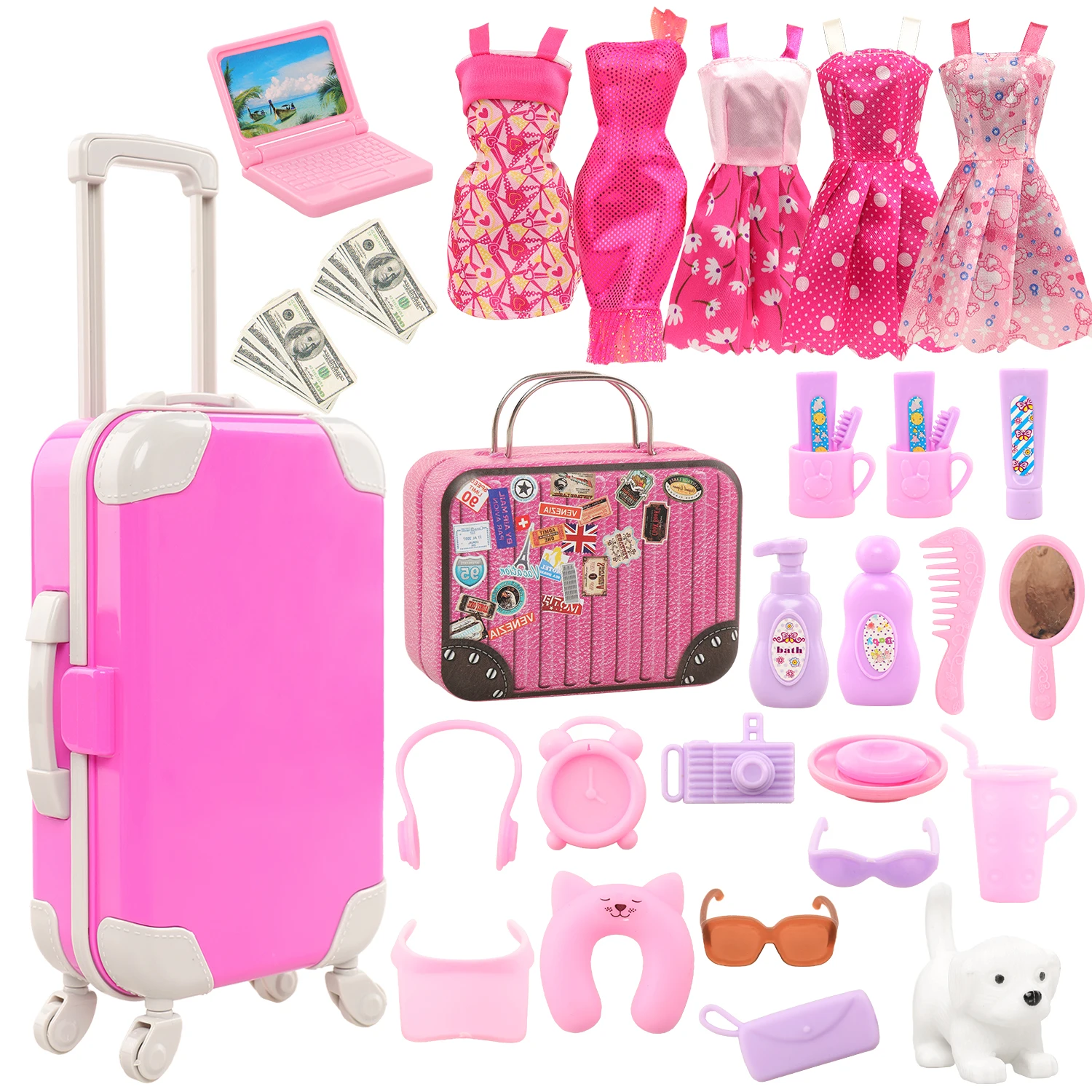 Kit de Acessórios para Bonecas com Roupas e Maleta de Viagem