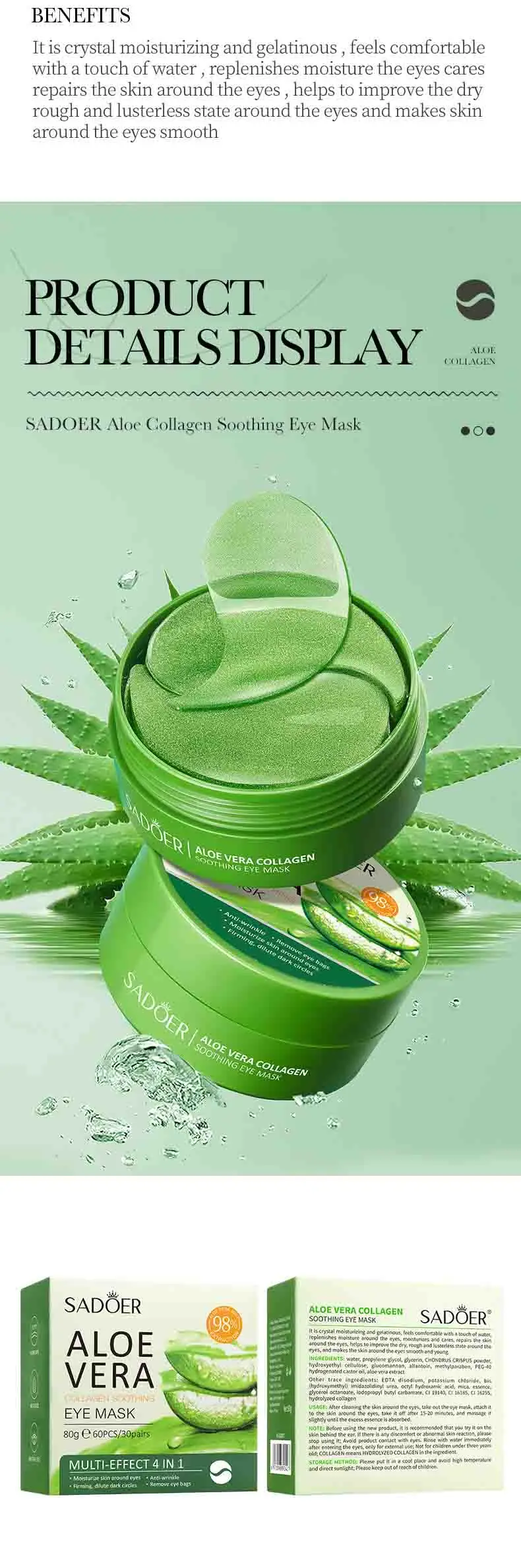 Máscara de Olhos de Aloe Vera e Colágeno SADOER - Imagem 5