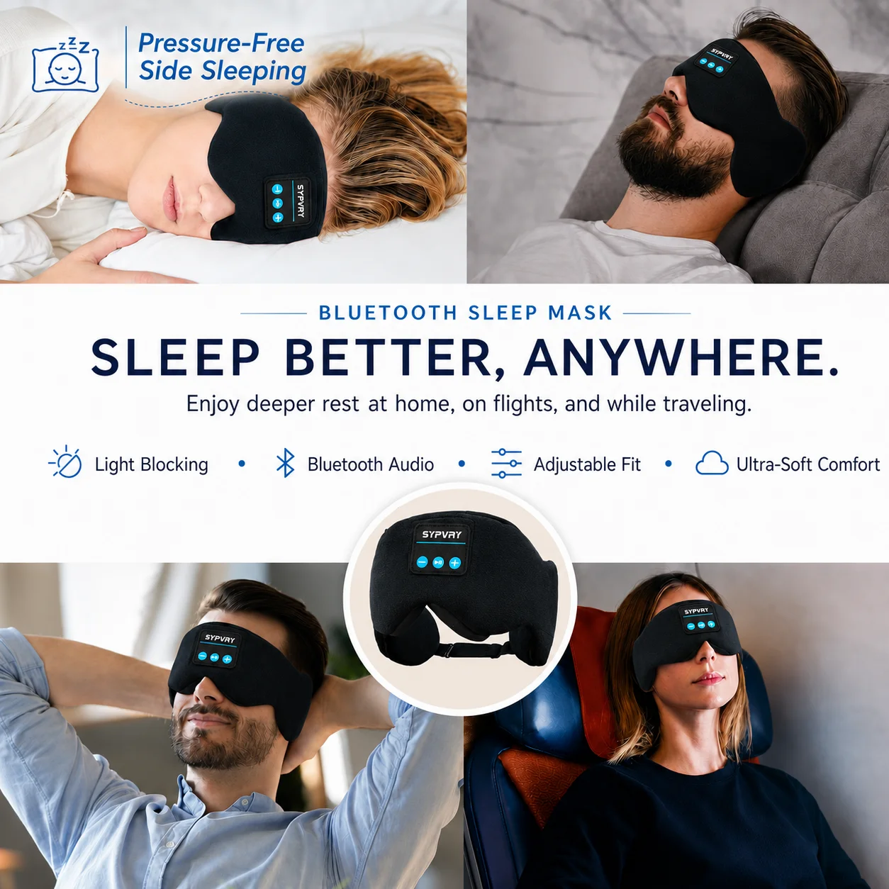 Máscara de Dormir com Fones Bluetooth para Descanso e Áudio - Imagem 11