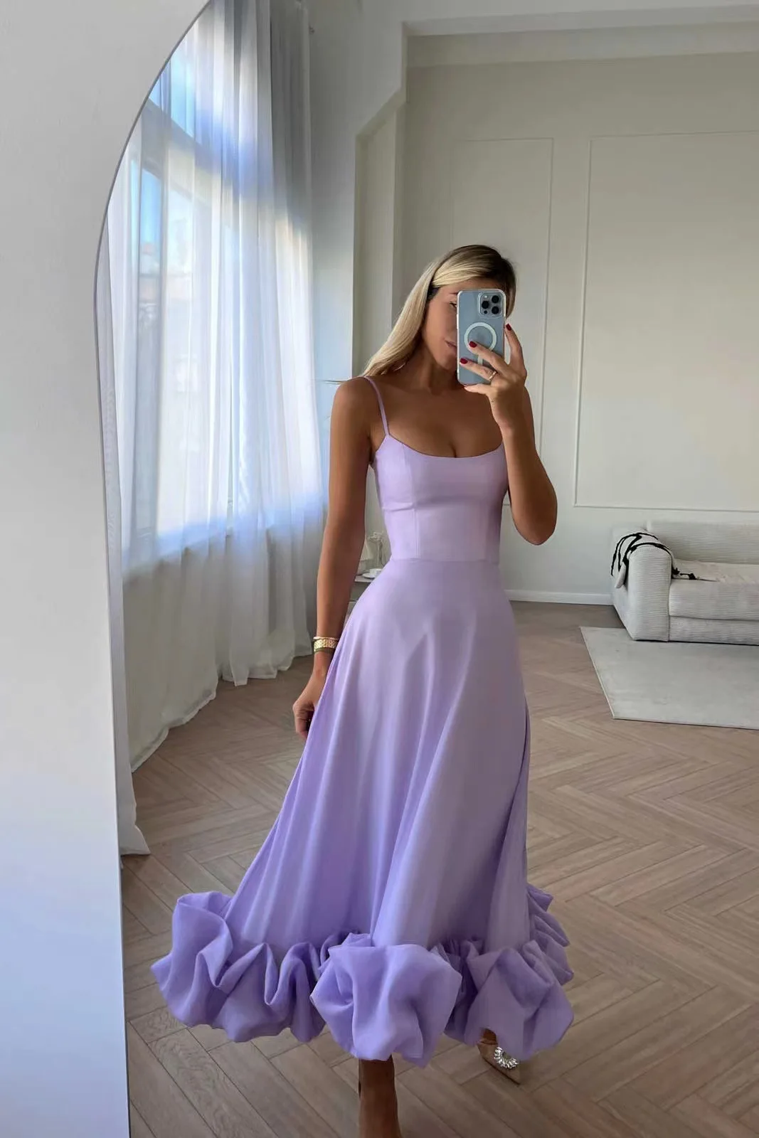 Vestido Longo Feminino de Alças com Babados e Caimento Solto - Imagem 10