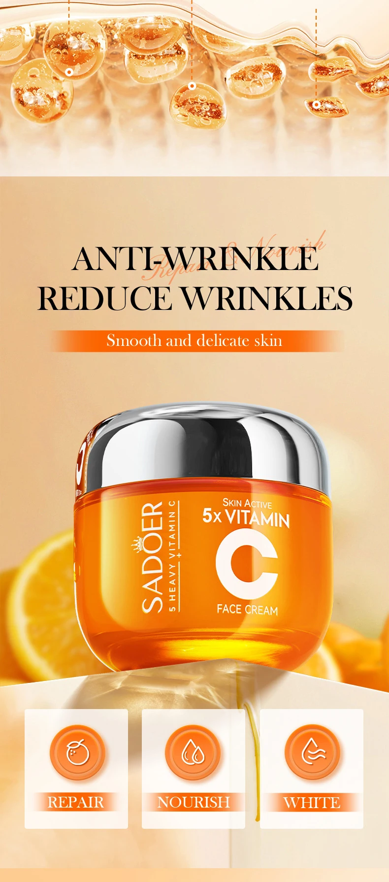 Creme Facial de Vitamina C SADOER para Hidratação e Cuidados da Pele - Imagem 13