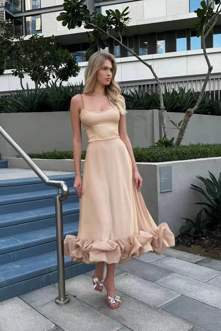 Vestido Longo Feminino de Alças com Babados e Caimento Solto - Imagem 9