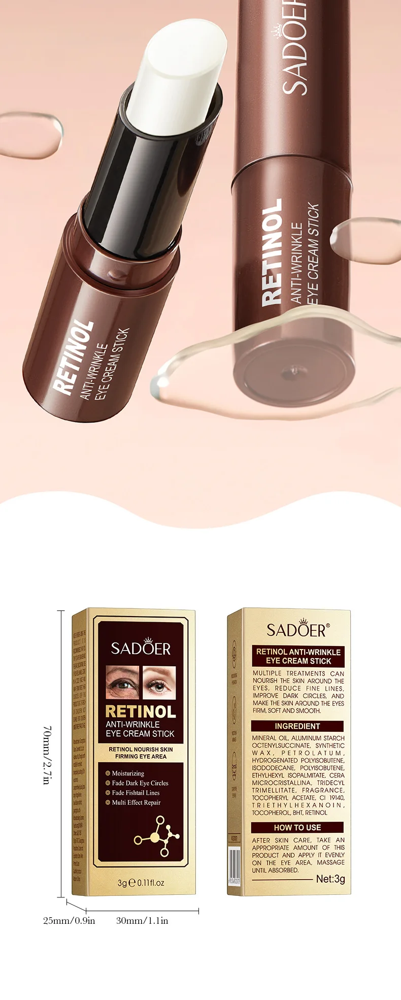 Bastão de Creme para Olhos SADOER com Retinol para Hidratação - Imagem 15