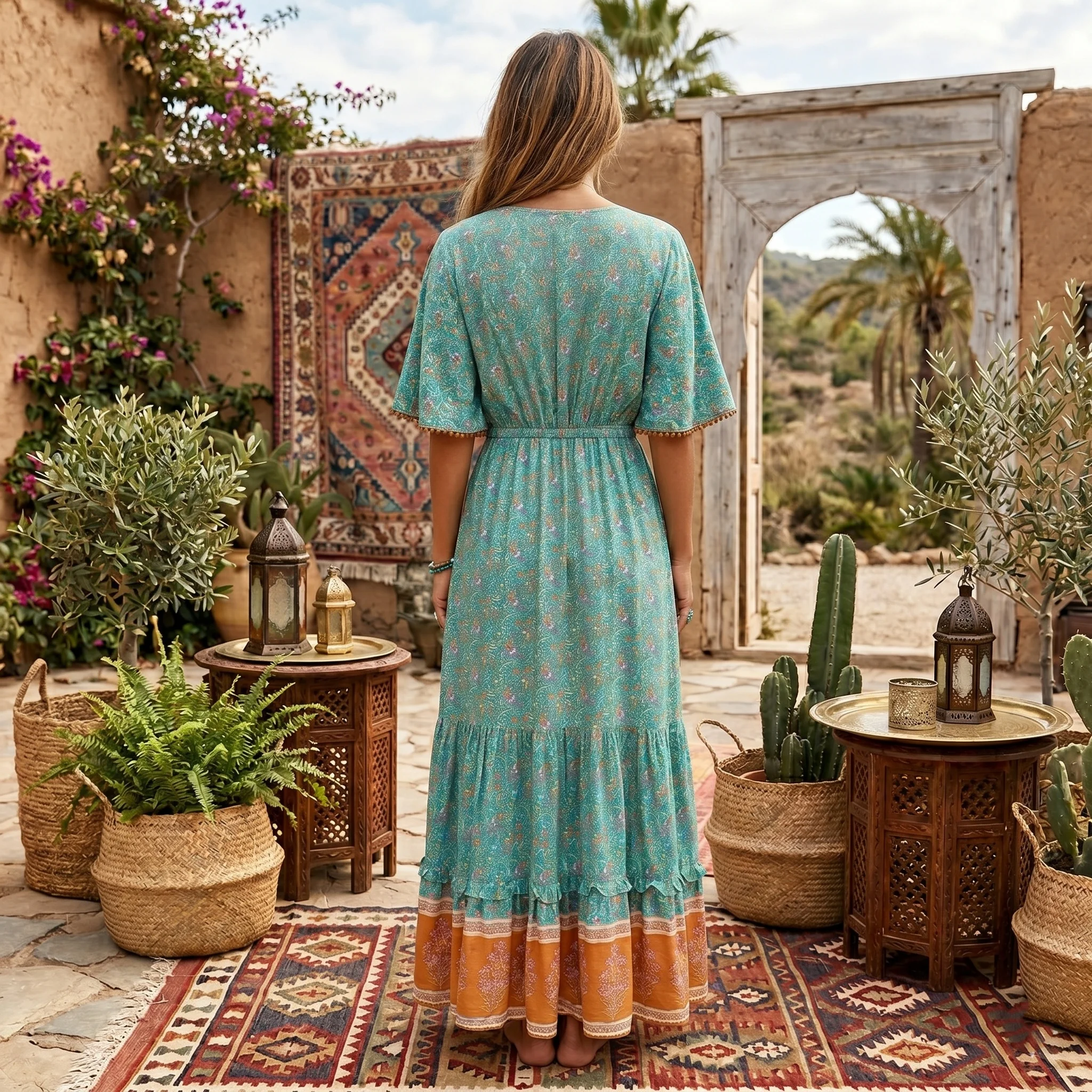 Vestido Maxi Longo Estampa Floral Vintage com Decote em V - Imagem 5