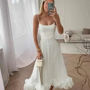 Vestido Longo Feminino de Alças com Babados e Caimento Solto
