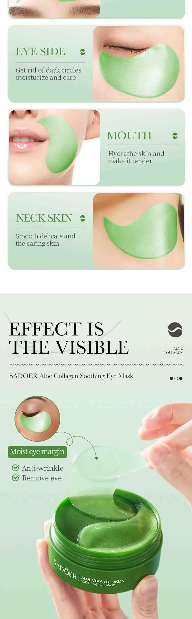 Máscara de Olhos de Aloe Vera e Colágeno SADOER - Imagem 2