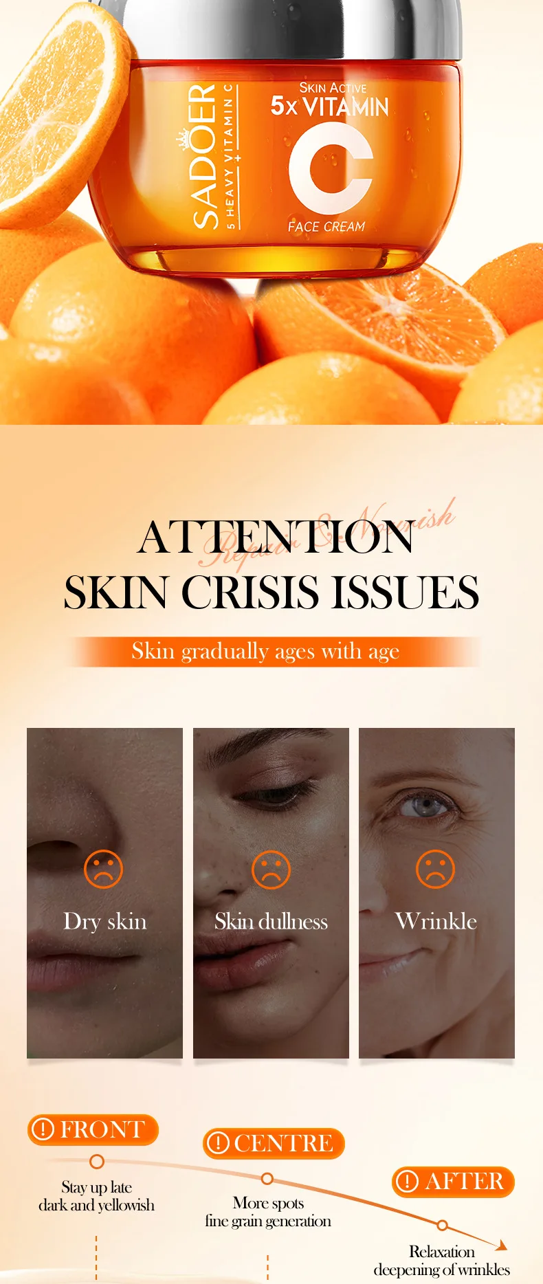Creme Facial de Vitamina C SADOER para Hidratação e Cuidados da Pele - Imagem 14