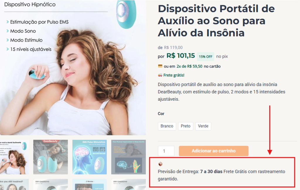 Prazos de entrega Sênior Shop