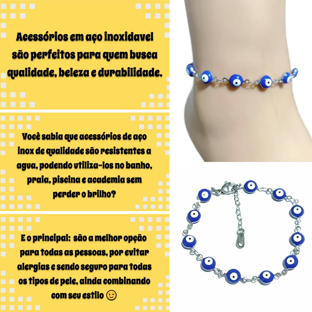Tornozeleira em Aço Inox com Detalhe de Olho Grego Azul - Imagem 8
