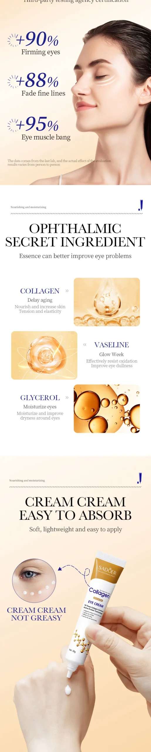 Creme para Olhos com Colágeno SADOER para Hidratação e Olheiras - Imagem 3