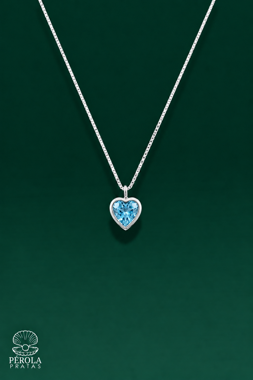 Colar Ponto de Luz Coração Azul Tiffany em Prata 925